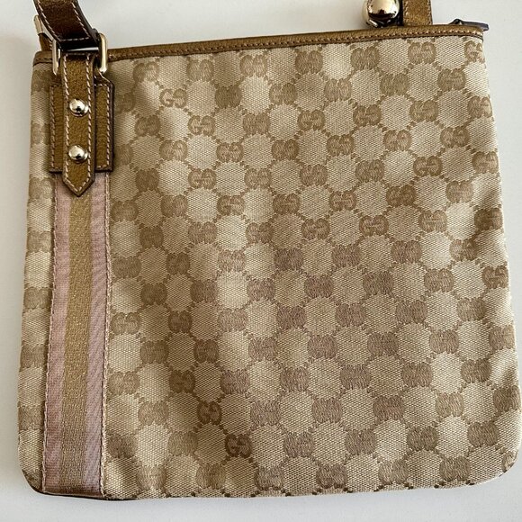 Gucci GG Canvas Sherry Line Shoulder Bag Gold/Pink/Beige - Picture 2 of 16